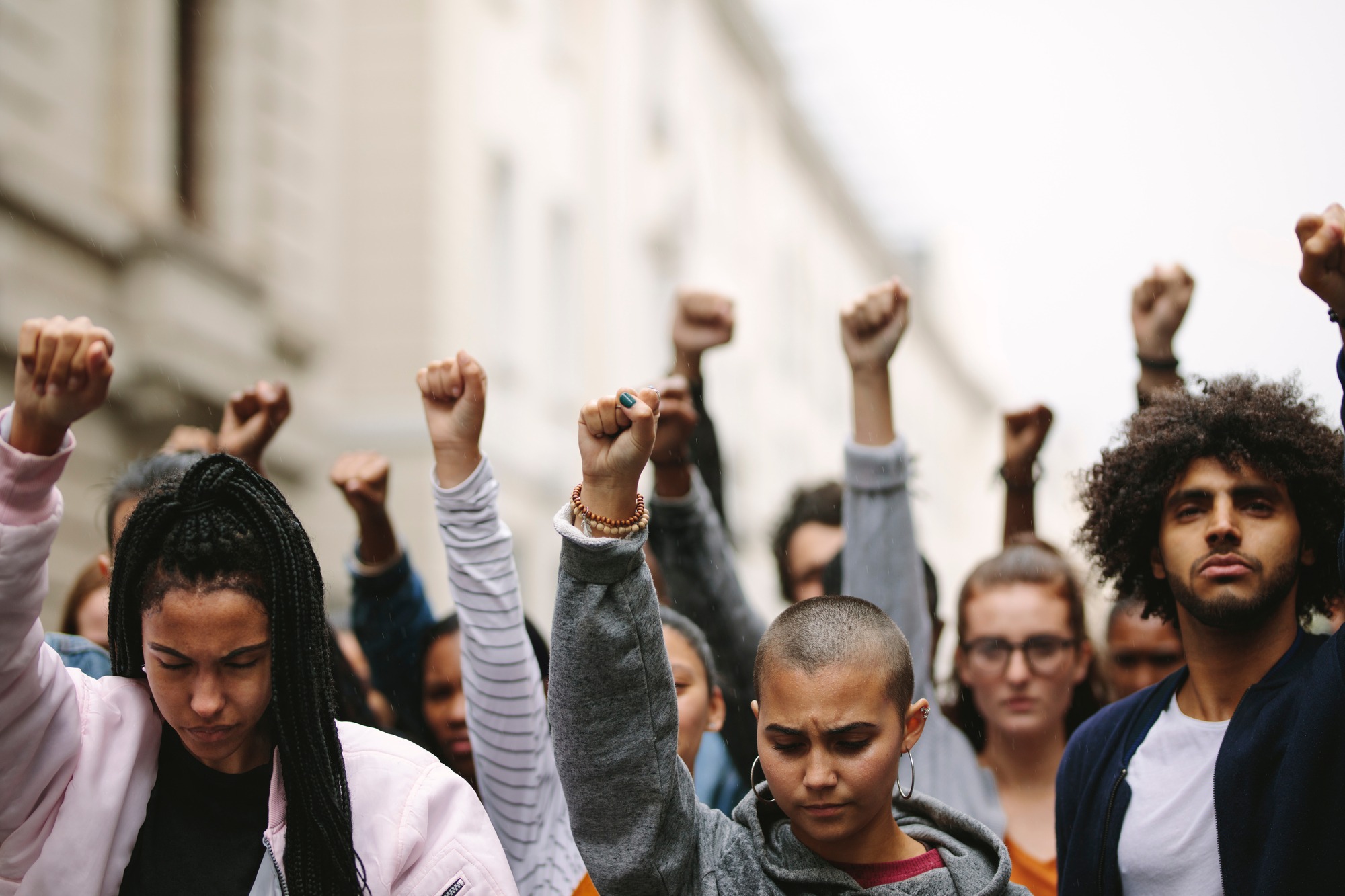 Group of protesters on the road